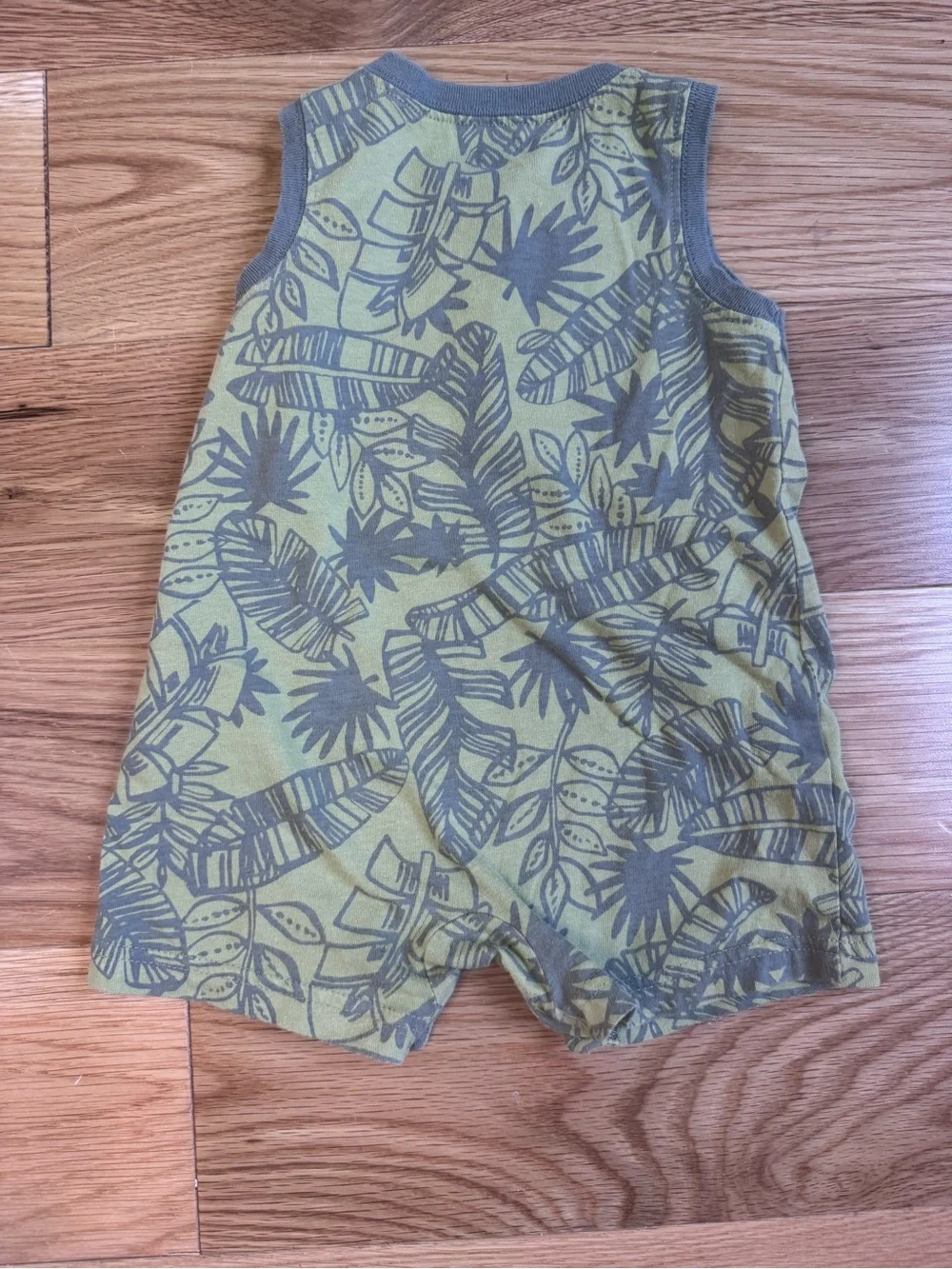 Carter's Olive and Gray Tropical Leaf Sleeveless Romper